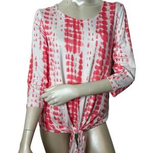 OnQue Casuals Coral and White 3/4 Sleeve Tie Dye Top size is a large